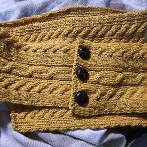 Cozy Mustard Knit Scarf with Button Accents